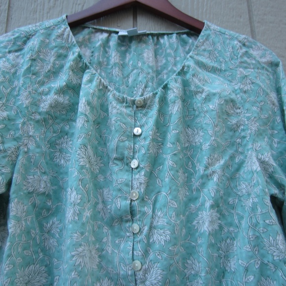 Pure Jill Tops size M Green Floral Button front 3/4 sleeves Casual Comfy relax - Picture 2 of 15